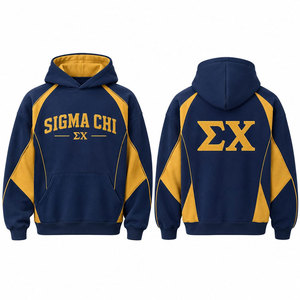 Sigma Chi Embroidered <b>Men's</b> <b>Blue</b> Gold Lettering Casual Hoodie 100% Cotton Eco-Friendly Regular Fit Pocket Design Winter Wear - Product Image 4