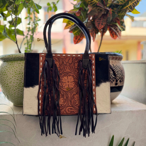 Cuir de fourrure de vache nouveau Designer usiné à la main sculpture cuir frange sac à main gitane Boho Vintage à la main épaule élégant sacs - Product Image 1