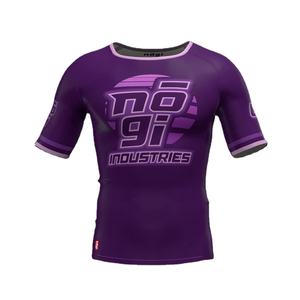 OEM personalizado de fábrica BJJ Rash Guard manga corta No Gi Grappling MMA parte superior de compresión con impresión por sublimación Anti-UV secado rápido - Product Image 1