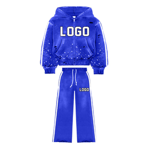 Sudadera con capucha y cremallera para hombre, pantalones de chándal con diamantes de imitación personalizados sólidos, conjunto de 2 uds, ropa de calle de moda, conjuntos de talla grande, Unisex, transpirable, 100% de algodón - Product Image 4