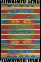 Tapis d'intérieur en coton tissé à la main, style bohème, coloré, géométrique, kilim, décoratif, pour salon, chambre, avec pompons