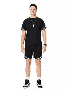 2022 été hommes décontracté Sport Style 2 pièces ensemble séchage rapide coton T-Shirt solide motif sweat Shorts Anti-rides laine tissu - Product Image 1