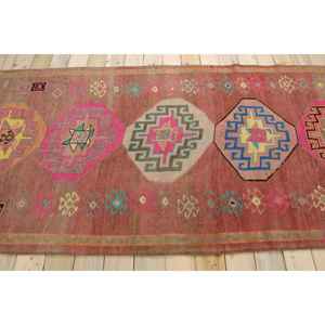 พรมวินเทจ, พรมวิ่งขนาด 4.4x13.1 ฟุต, พรมขนสัตว์ตุรกีขอบสีน้ำตาล - Product Image 2