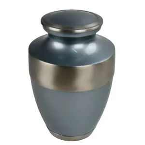 2024 élégant métal urne funéraire fournitures athènes bleu avec bandes d'argent urne de crémation pour cendres Funera cendres - Product Image 6
