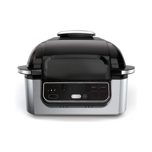 VENTE EN GROS Grill d'intérieur 5 en 1 avec friteuse à air, rôtissoire, four et déshydrateur, noir/argent, panier à frire de 4 litres et pot de cuisson de 6 litres - Product Image 1