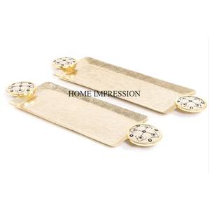 Top Standard Quality Set of 2 Rectangle Shape Metal Serving <b>Tray</b> With Unique Fancy Designer Handles for Best Grip in Best Price - Product Image 1