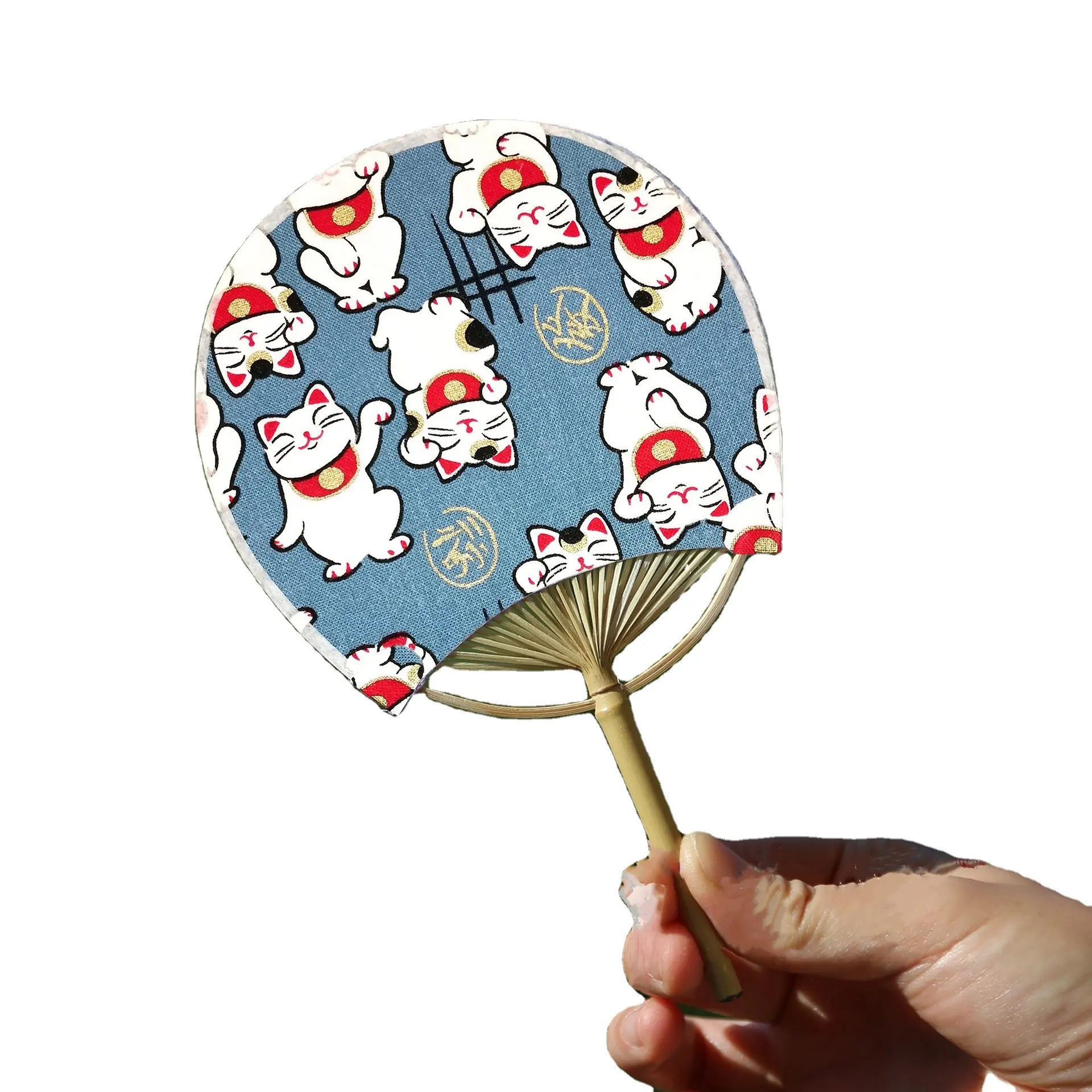 Japanese new style Group Photo Day customized Fan with Hot Painted Pattern Mini round Bamboo Handle Flower Cloth paddle Fan