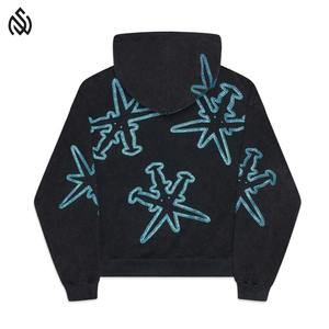 Motif personnalisé 100% coton Rhinestone Vintage Hoodies Heavyweight Rhinestone Streetwear Hoodie - Product Image 2