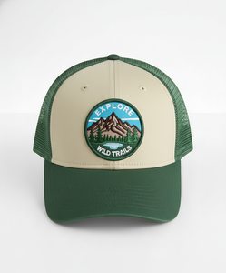 Gorra Trucker Premium con Parche de Montaña Bordado |   Gorra de Béisbol Ajustable Color Verde Caqui para Senderismo y Camping - Product Image 2