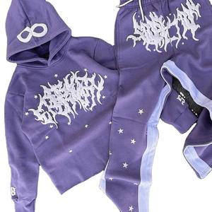 Ropa de calle con logotipo personalizado de peso pesado 400 Gsm pulóver francés Terry Unisex Vintage Puff estampado chándal para hombres - Product Image 5