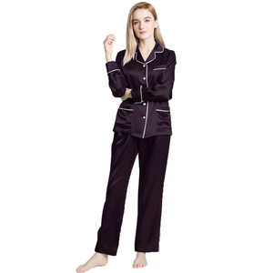 Conjunto de Pijamas de Invierno para Mujer, Manga Larga, Cintura Elástica, Súper Suave, Transpirable, Largo hasta la Rodilla, con Logotipo Frontal, Estilo Casual - Product Image 1