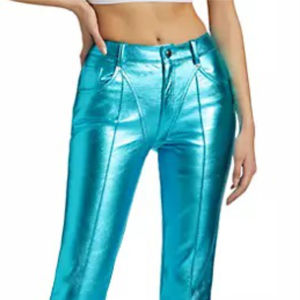 MOQ bajo Pantalones de cuero negro para mujer Estilo casual de cintura alta real con tipo de cintura baja Patrón recto estampado de invierno - Product Image 6