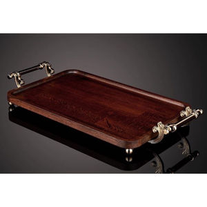 Plateau en bois de grande taille au design moderne avec poignée en forme de feuille Plateau de service parfait pour servir des collations, du café et des desserts - Product Image 6