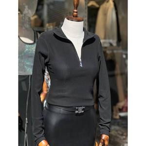 Blusa de Manga Larga con Cuello Medio Alto y Cierre de Cremallera, Diseño Sencillo de Tejido Ottoman - Product Image 4