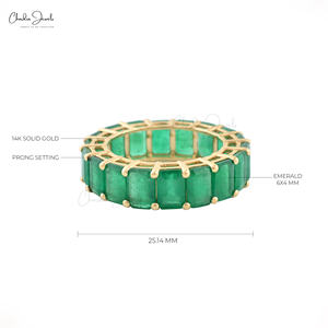 14K oro amarillo sólido bandas de la eternidad clásico Octágono corte verde esmeralda anillo de boda May Birthstone aniversario regalos IGI joyería - Product Image 2