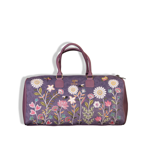 Embroidered Vegan Leather Travel <b>Duffel</b> <b>Bag</b> with Zipper Closure-Eco-Friendly 53x26x20cm Purple - Product Image 1