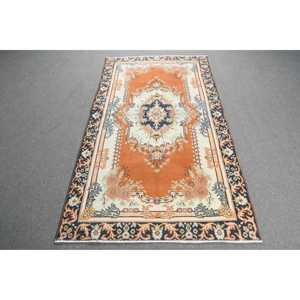 Tapis de 3,6 x 6,7 pieds, tapis turc vintage, tapis en laine à motifs floraux orange - Product Image 1