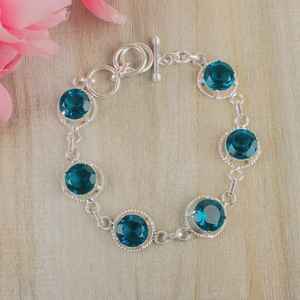 Apatite Gemstone <b>Bracelet</b> 925 <b>Sterling</b> <b>Silver</b> Handmade <b>Bracelet</b> Natural Blue Jewelry Gift For Her - Product Image 5