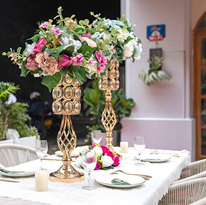 AK Brass Unique Metal Flower Vase Gold Finished With Crystal <b>Set</b> Of 2 Premium Tabletop Flower Vase For <b>Weeding</b> Decor/Hotel Decor - Product Image 3