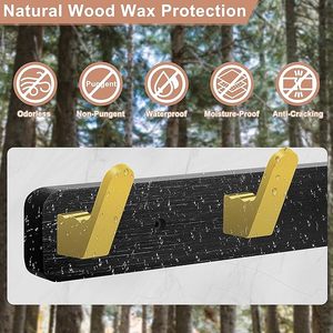 Long Black Wood Coat Rack With <b>Gold</b> Literary Rustic <b>Hooks</b> <b>Wall</b> Mount Entryway Hanging Coat <b>Hook</b> for Clothing - Product Image 4