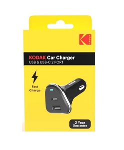 Caricabatterie da auto con 2 porte USB + ricarica rapida USB-C (Kodak 30427570) - Product Image 2