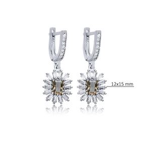 12x15mm Baguette Sultanite CZ Pierre Dangle Boucle D'oreille En Argent Sterling 925 En Gros Fine Jewelry Turc - Product Image 2