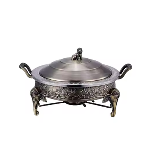 Pots de service alimentaires ronds en acier inoxydable de haute qualité avec arrivées de couvercle martelé pour les fêtes de mariage - Product Image 3