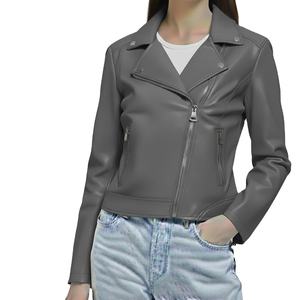 Veste d'hiver pour femme en cuir véritable de qualité supérieure, tricotée, respirante, col montant uni, fermeture éclair, taille unique, design personnalisé - Product Image 4