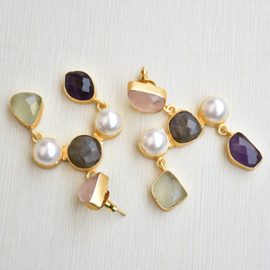 Clous en laiton ornés de pierres précieuses, vente en gros, perles artisanales, semi-précieuses, texture de laiton mat, design bohème chic, vente en gros de mode - Product Image 2