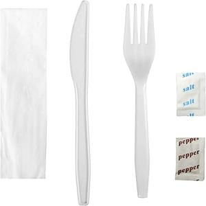 Ensemble de couverts en plastique, KITS repas, vaisselle jetable enveloppée d'un film unique avec serviette et paquet de sel/poivre - Product Image 6