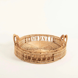 ถาดหวายทรงกลมสวยงามพร้อมหูจับ ถาดเสิร์ฟหวายทำมือ ดีไซน์ทนทาน ใช้งานได้หลากหลายสำหรับจัดระเบียบบนโต๊ะ - Product Image 6