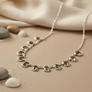 Collier en argent 925 avec perles et pierres précieuses pour femmes, à porter au quotidien, cadeau - Product Image 1