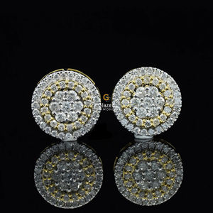 Maravillosos pendientes de tuerca de Plata de Ley 925 de Hip Hop adornados con moissanita de corte redondo VVs diamantes de claridad para Unisex - Product Image 1