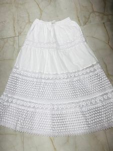 Women's & Girls Casual <b>White</b> <b>Lace</b> Maxi Skirt Lightweight Cotton with Elastic Waist Embroidered & Tassel Decorated Comfortable - Product Image 3