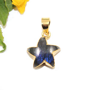 Delicado colgante de piedra de labradorita de Fuego Azul con forma de estrella de moda, joyería galvanizada de oro de 22K para mujeres y niñas, venta al por mayor de fábrica - Product Image 1