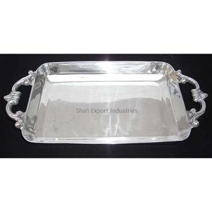 Plateau de service rectangulaire en métal fini argent plateau de service à thé et café pour ustensiles de cuisine et fournitures de restaurant à la maison - Product Image 5