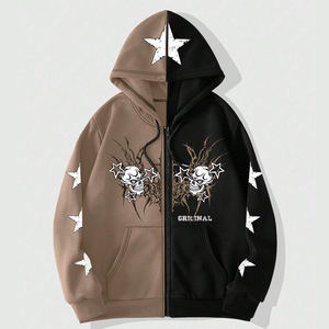 Sudadera con capucha y cremallera con estampado de letras de calavera personalizada de alta calidad para hombre de moda - Product Image 1
