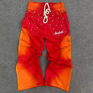 100% coton personnalisé hommes piste Jogging pantalon lavage broderie soleil délavé effet Hip Hop Style Baggy mi strass hommes pantalons - Product Image 1