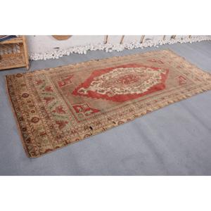 พรมตุรกี ขนาด 3.8x9.3 ฟุต พรมวินเทจสีแดงเบจ ลายต้นไม้และพืช - Product Image 4