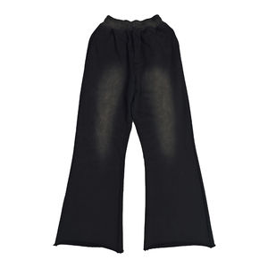 Pantalones de chándal de algodón de peso pesado French Terry, lavado con ácido, desteñido al sol para dobladillo crudo, pierna acampanada, ropa de calle, patrón recto de cintura alta - Product Image 4