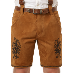 Pantalones Cortos Bávaros de Gamuza Vintage Personalizados, Pantalones Cortos de Cuero Bordados para Oktoberfest con Tirantes, Proveedor OEM - Product Image 3