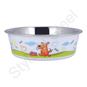 ชามอาหารสัตว์เลี้ยงแบบหลายลายนูนทำจากสแตนเลสชามอาหารสำหรับแมวและสุนัขชามอาหารและเครื่องให้อาหารสัตว์เลี้ยงสีขาวชามฟิวชั่น - Product Image 1