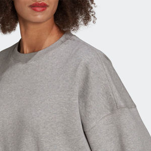 Medium Heather <b>Grey</b> Women's Crop Sweatshirt Relaxed Fit Ribbed Crewneck 70% Cotton 30% Recycled Polyester Fleece Ribbed Cuffs - Product Image 4