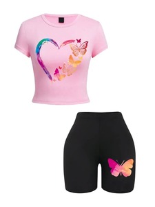 Camisa corta con estampado 3D de alta calidad, conjuntos de mujer transpirables de algodón 100%, nuevo conjunto de 2 piezas de verano personalizado para mujer - Product Image 3