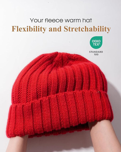 Classic <b>Ribbed</b> <b>Knit</b> Plaid Winter Beanie-Cozy Stretchable Unisex Hat 100% Acrylic Custom Color & Logo - Product Image 2