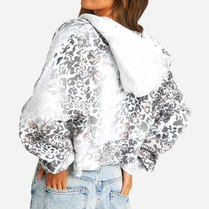 Winter Printed Knitted Hooded Casual Plus Size Ladies Short <b>Cropped</b> Hoodies Sweatshirts OEM Custom Fleece Light Color Zipper - Product Image 2