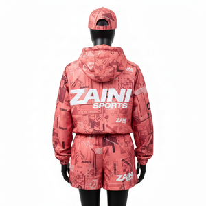 Ensemble court coupe-vent pour femmes, tissu polyester, toucher doux, sublimation intégrale, logo, ensemble court coupe-vent pour femmes, taille plus - Product Image 2