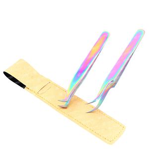 Pinzas de extensión de pestañas de acero inoxidable con etiqueta privada de Rainbow Beauty, punta de fibra puntiaguda con agarre de diamante, bolsa de alta calidad - Product Image 1