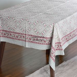 Nappe en coton imprimé bloc de main vert et blanc nappe de table à manger couverture de table en coton faite à la main en gros - Product Image 6