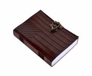 สมุดบันทึกสมุดโน๊ตหนังแท้ลายนูนรูปธงสหรัฐอเมริกาทำด้วยมือสีน้ำตาลลายนูนพร้อมทองเหลืองรูปตัวซีล็อกกระดาษเปล่าสีขาวปกแข็ง - Product Image 6